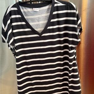 Classic Black and White Striped V-Neck Tee